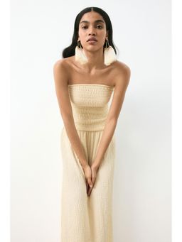 H&M - Women Beige Smocked Bandeau Dress