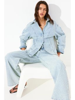 H&M - Women Blue Boucle Denim Shirt