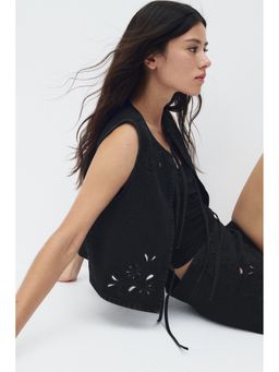 H&M - Women Black Tie-Front Denim Waistcoat