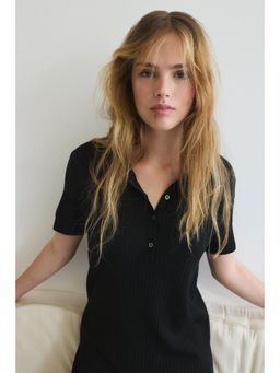 H&M - Women Black Rib-Knit Colla Dress