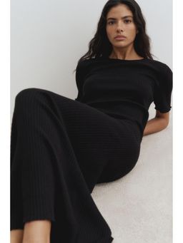 H&M - Women Black Rib-Knit T-Shirt Dress