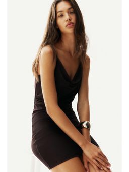H&M - Women Brown Draped Mesh Dress