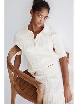 H&M - Women White Cable-Knit Polo Shirt