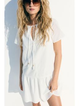 H&M - Women White Fla-Hem Cotton Dress