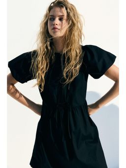 H&M - Women Black Tie-Front Poplin Dress