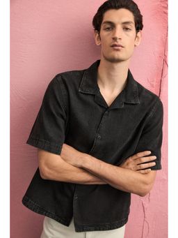 H&M - Men Black Regular Fit Denim Resort Shirt
