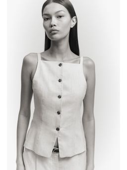 H&M - Women Off White Linen-Blend Waistcoat