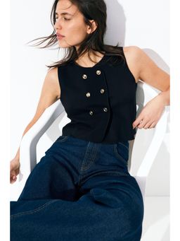 H&M - Women Black Double-Breasted Waistcoat