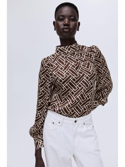 H&M - Women Brown Stand-Collar Blouse