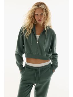H&M - Women Green Cropped Zip-Through Hoodie