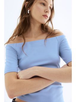 H&M - Women Blue Off-The-Shoulder Top