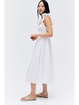 H&M - Women White Smocked-Bodice Cotton Dress