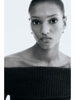 H&M - Women Brown Rib-Knit Off-The-Shoulder Top