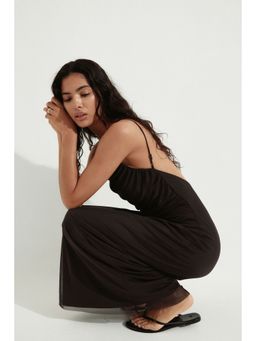 H&M - Women Brown Draped Mesh Strappy Dress