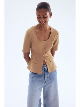 H&M - Women Beige Short-Sleeved Cardigan