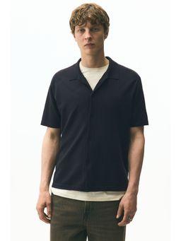H&M - Men Blue Regular Fit Knitted Short-Sleeved Shirt