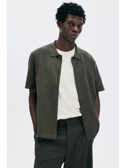 H&M - Men Green Regular Fit Knitted Short-Sleeved Shirt