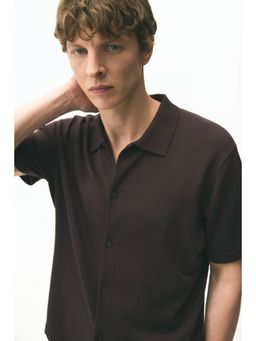 H&M - Men Brown Regular Fit Knitted Short-Sleeved Shirt