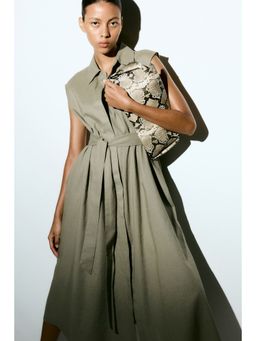 H&M - Women Green Linen-Blend Shirt Dress