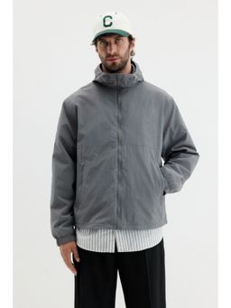 H&M - Men Grey Hooded Windbreaker