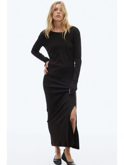 H&M - Women Brown Ribbed Scoop-Back Dress