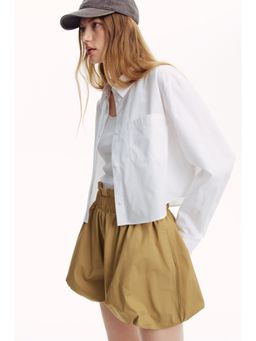 H&M - Women White Cropped Cotton Shirt