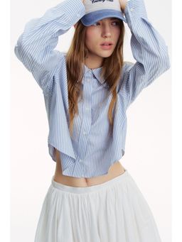 H&M - Women Blue Cropped Cotton Shirt