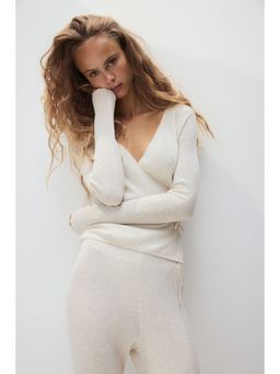 H&M - Women White Rib-Knit Wrap Cardigan
