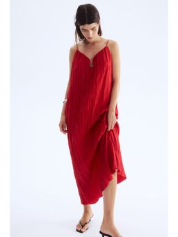 H&M - Women Red Crinkled Strappy Dress