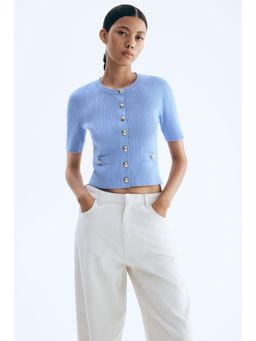 H&M - Women Blue Short-Sleeved Cardigan