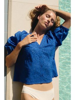 H&M - Women Blue Broderie Anglaise Blouse