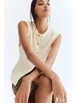 H&M - Women Beige Fine-Knit Waistcoat