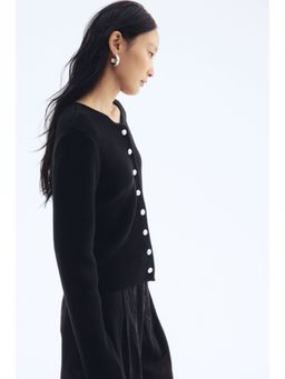 H&M - Women Black Rib-Knit Cotton Cardigan