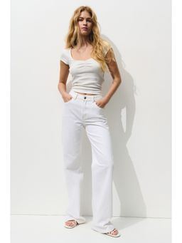 H&M - Women White Ribbed T-Shirt
