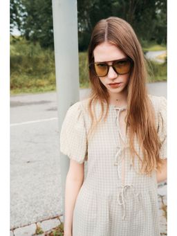 H&M - Women Green Tie-Front Cotton Dress