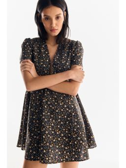 H&M - Women Black V-Neck Cotton Poplin Dress