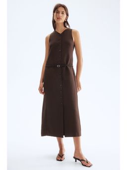 H&M - Women Brown Belted Button-Front Dress