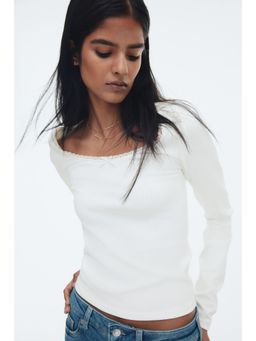 H&M - Women White Ribbed Jersey Top