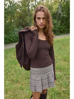 H&M - Women Brown Ribbed Jersey Top