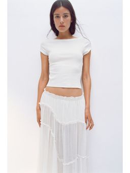 H&M - Women White Ribbed Boat-Neck Top