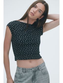 H&M - Women Black Ribbed Boat-Neck Top