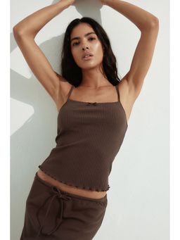 H&M - Women Brown Lace-Trimmed Strappy Top