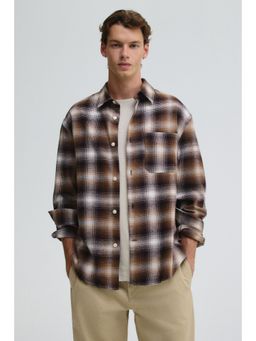 H&M - Men Brown Loose Fit Flannel Shirt