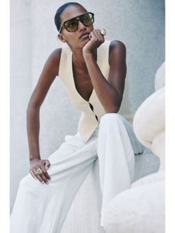 H&M - Women Beige Rib-Knit Waistcoat