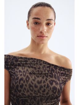 H&M - Women Beige Draped Off-The-Shoulder Top