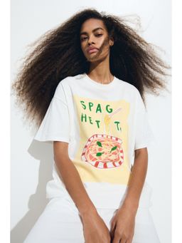 H&M - Women White Oversized Printed T-Shirt