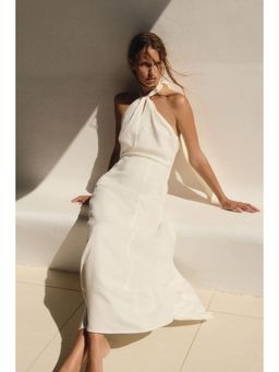 H&M - Women White Linen-Blend Halter Neck Dress