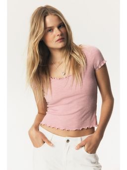 H&M - Women Pink Lace-Trimmed Top