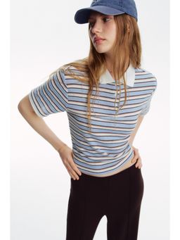 H&M - Women Blue Fine-Knit Polo Shirt