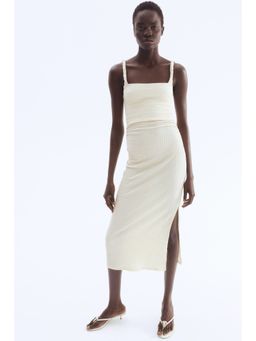 H&M - Women Beige Textu Jersey Midi Dress